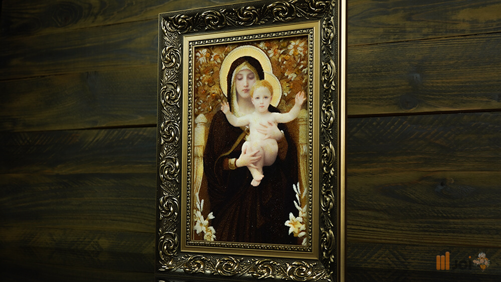 Bernsteinbild – Maria der Lilien mit dem segnenden Jesuskind (2)