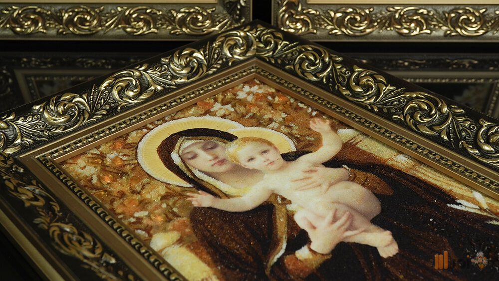 Bernsteinbild – Maria der Lilien mit dem segnenden Jesuskind (5)