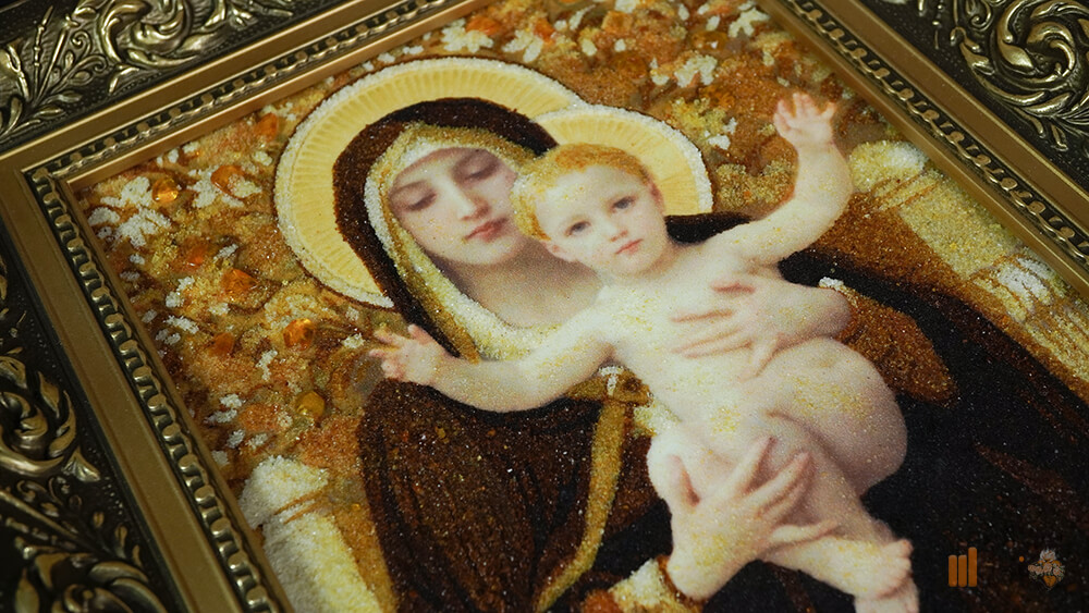Bernsteinbild – Maria der Lilien mit dem segnenden Jesuskind (6)