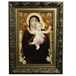 Bernsteinbild – Maria der Lilien mit dem segnenden Jesuskind