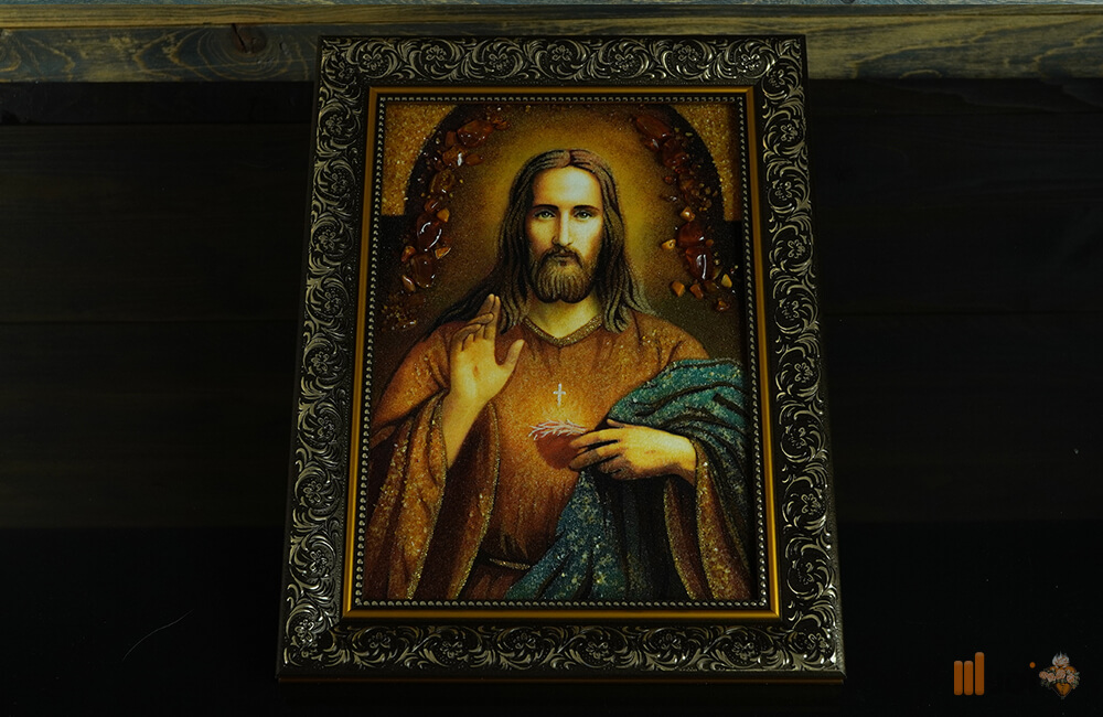 Bernsteinbild – Der segnende Jesus Christus (Klassi. Rahmen) (2)