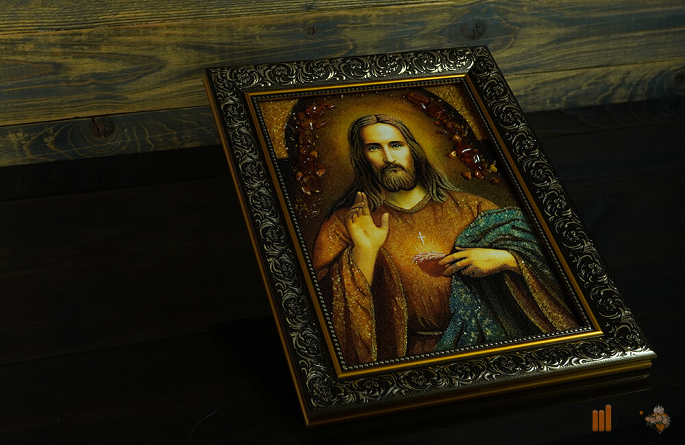 Bernsteinbild – Der segnende Jesus Christus (Klassi. Rahmen) (3)