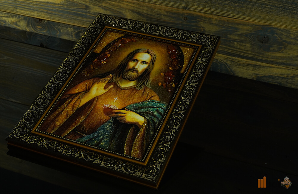 Bernsteinbild – Der segnende Jesus Christus (Klassi. Rahmen) (4)