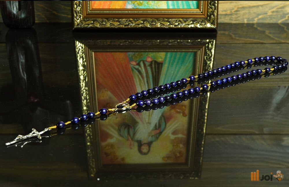 Blau-violetter Rosenkranz aus dem Sanktuarium der heiligen Faustyna Kowalska mit Reliquie (5)