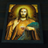 Bernsteinbild – Segnender Jesus im schwarzen Rahmen - Image 3