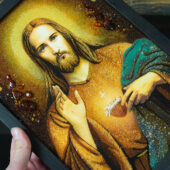 Bernsteinbild – Segnender Jesus im schwarzen Rahmen - Image 6